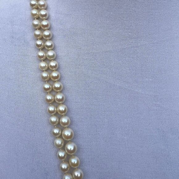 Vintage Pearl double stranded necklace 4mm 8mm - Picture 5 of 9